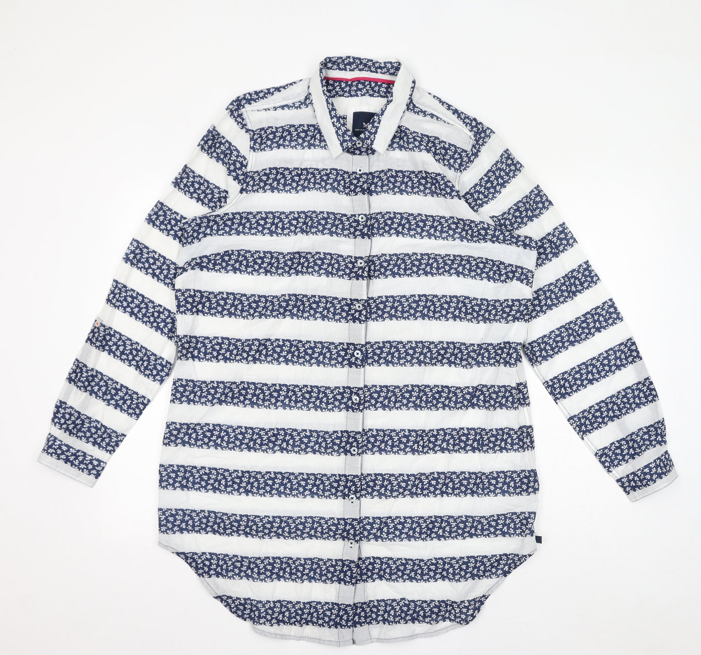 Crew Clothing Womens Blue Striped Cotton Tunic Button-Up Size 16 Collared