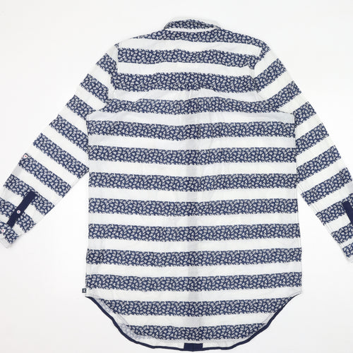 Crew Clothing Womens Blue Striped Cotton Tunic Button-Up Size 16 Collared