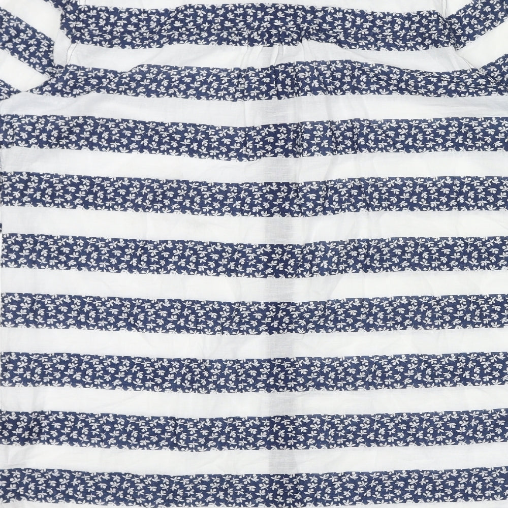 Crew Clothing Womens Blue Striped Cotton Tunic Button-Up Size 16 Collared