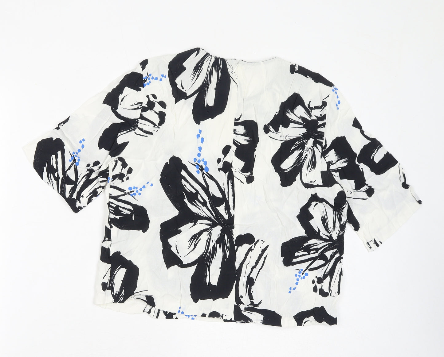 Zara Womens White Floral Polyester Basic Blouse Size M Round Neck