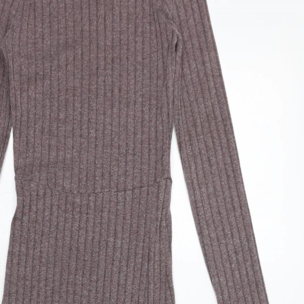 River Island Womens Pink Polyester Bodycon Size 6 Round Neck Pullover - Side Slits