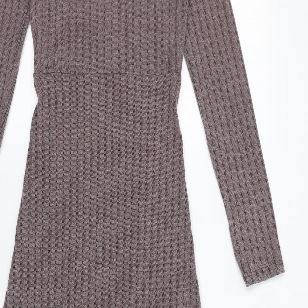 River Island Womens Pink Polyester Bodycon Size 6 Round Neck Pullover - Side Slits