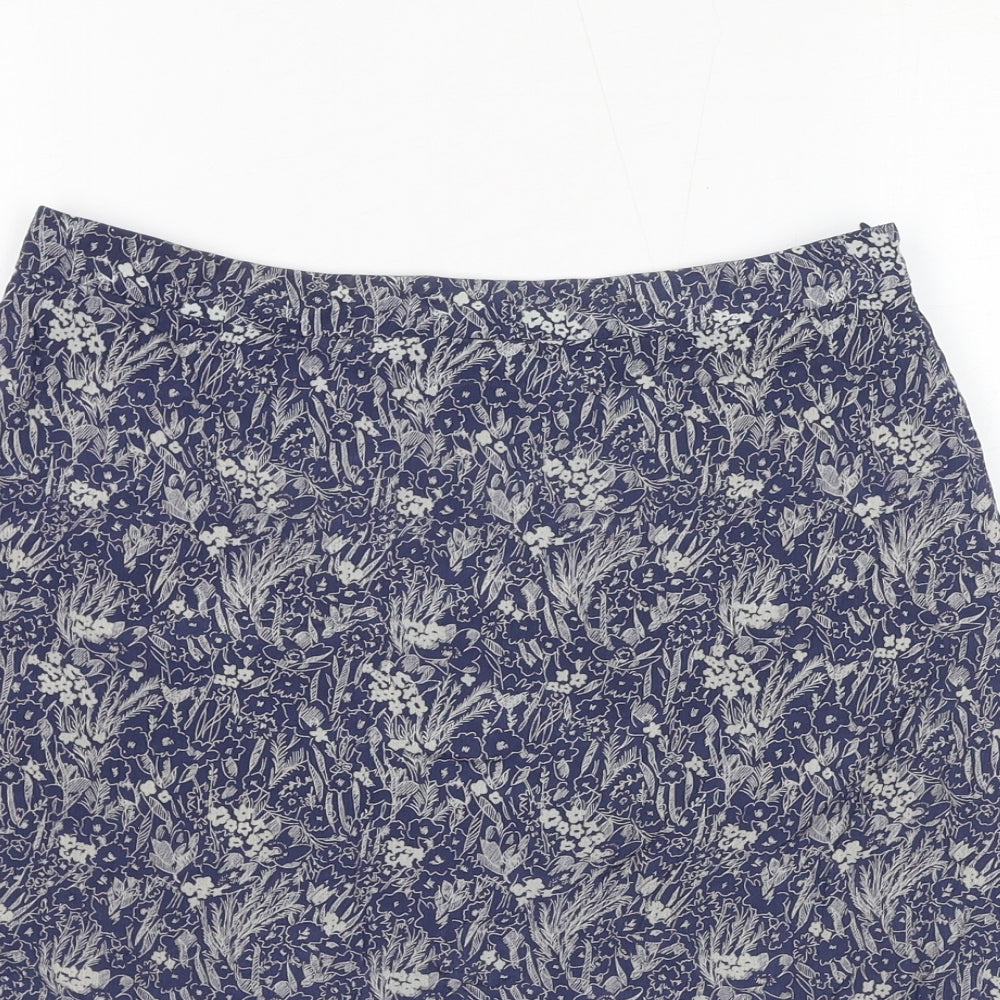 Jigsaw Womens Blue Floral Silk Mini Skirt Size 8 Zip