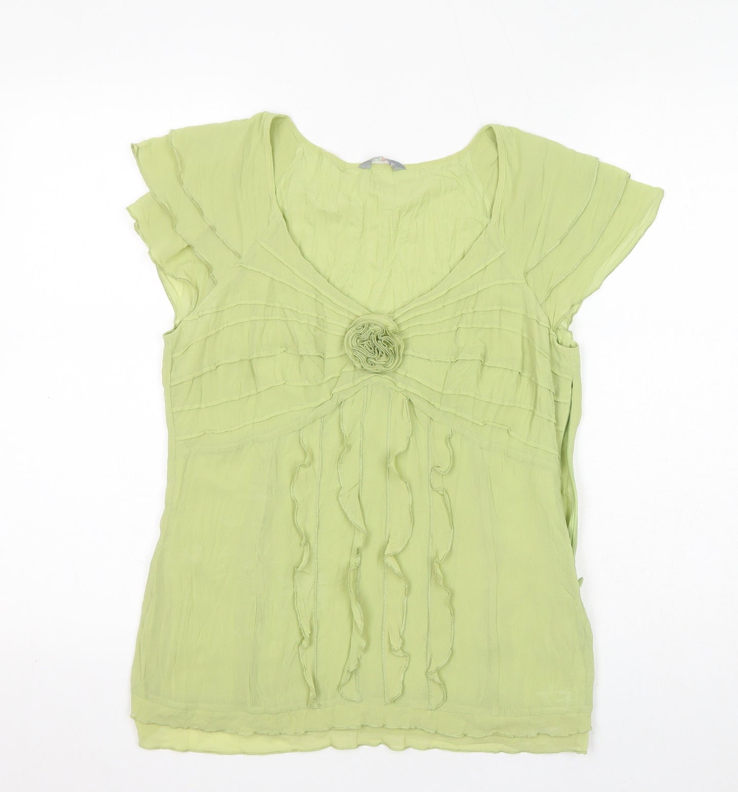 Per Una Womens Green Polyester Basic Blouse Size 10 Round Neck - Ruffles