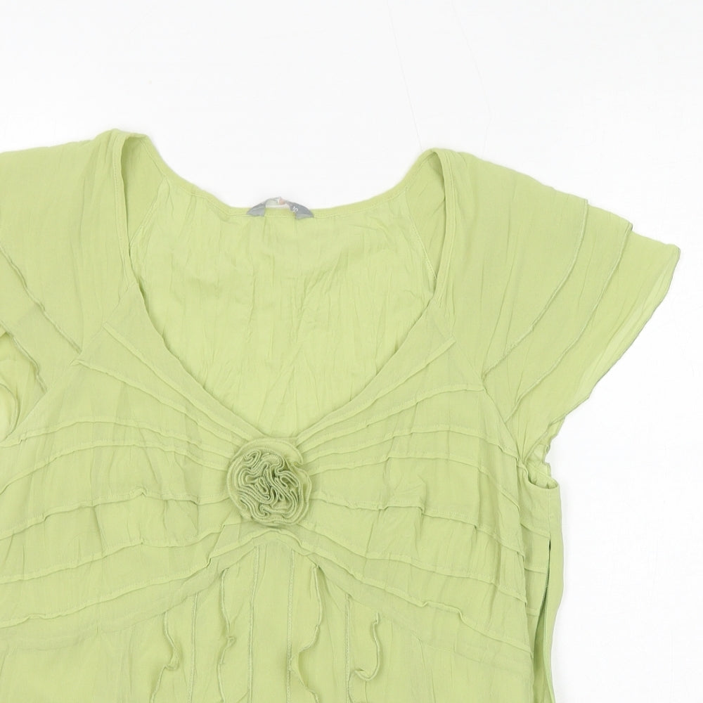 Per Una Womens Green Polyester Basic Blouse Size 10 Round Neck - Ruffles