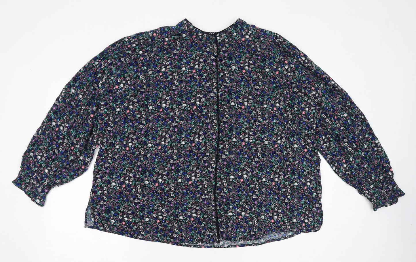 Marks and Spencer Womens Blue Floral Viscose Basic Button-Up Size 20 Round Neck