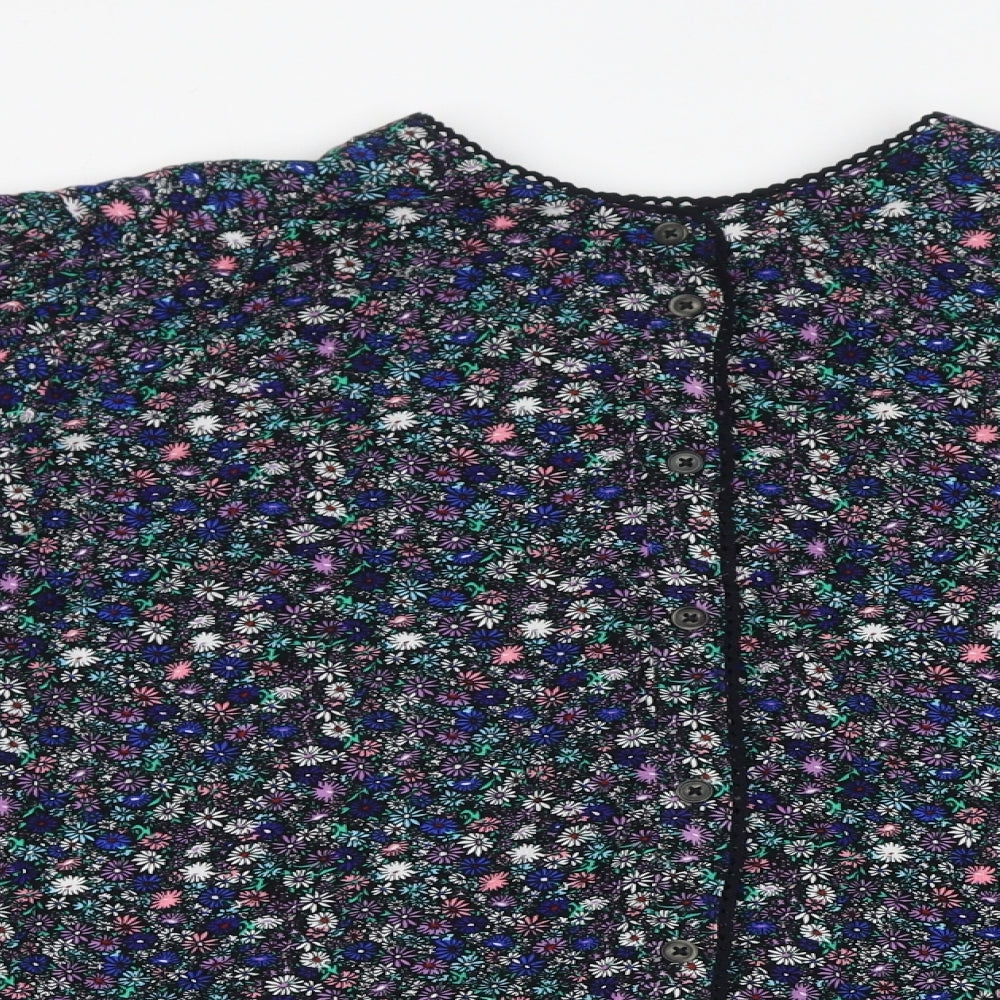 Marks and Spencer Womens Blue Floral Viscose Basic Button-Up Size 20 Round Neck
