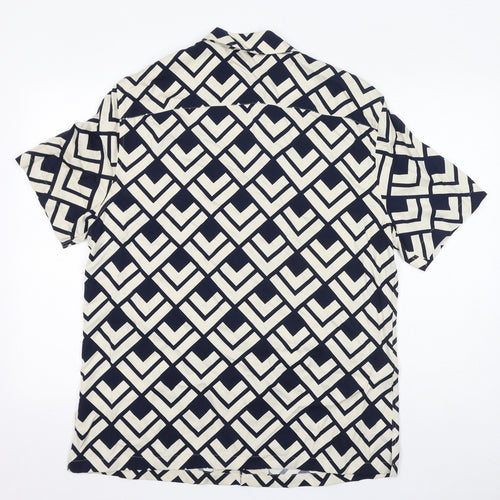 Autograph Womens Black Geometric Viscose Basic Button-Up Size L Collared - Unisex