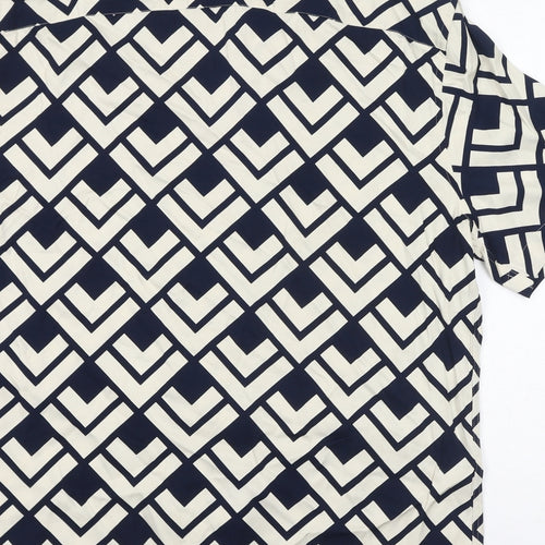 Autograph Womens Black Geometric Viscose Basic Button-Up Size L Collared - Unisex