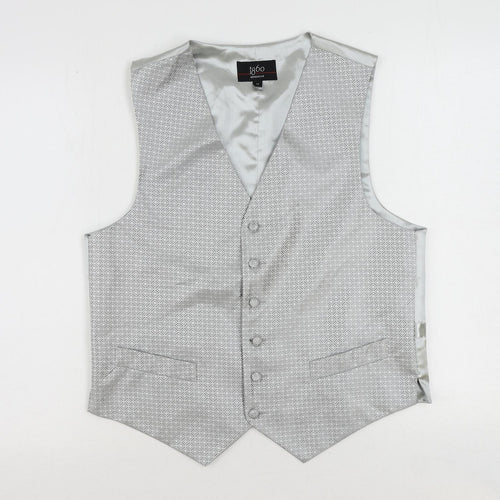 1860 Menswear Mens Silver Geometric Polyester Jacket Suit Waistcoat Size 36 Regular