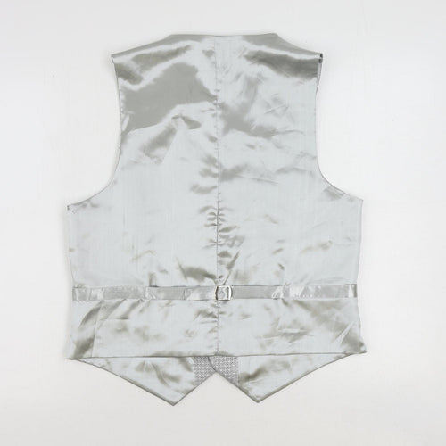 1860 Menswear Mens Silver Geometric Polyester Jacket Suit Waistcoat Size 36 Regular