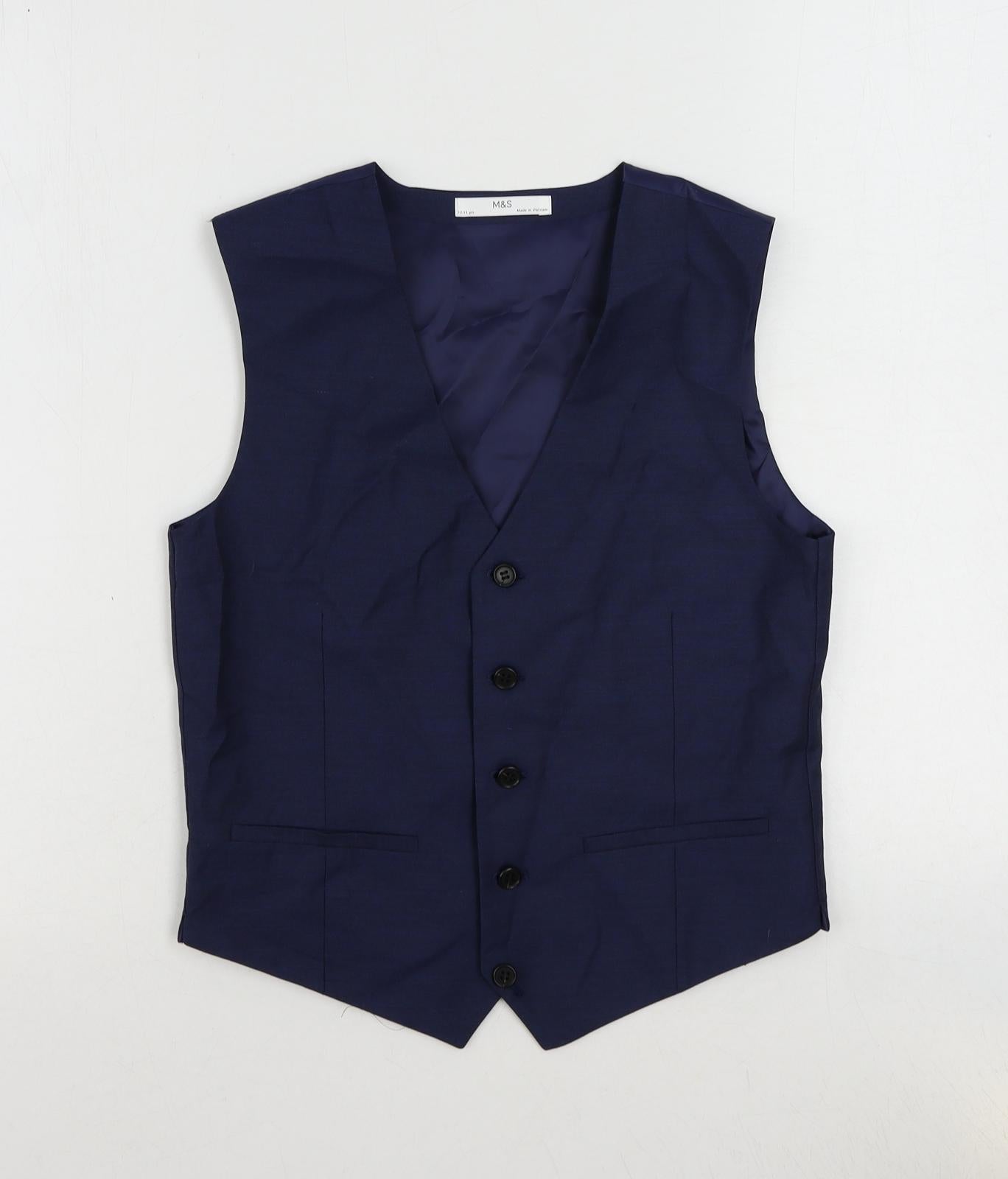Marks and Spencer Boys Blue Jacket Waistcoat Size 12-13 Years Button
