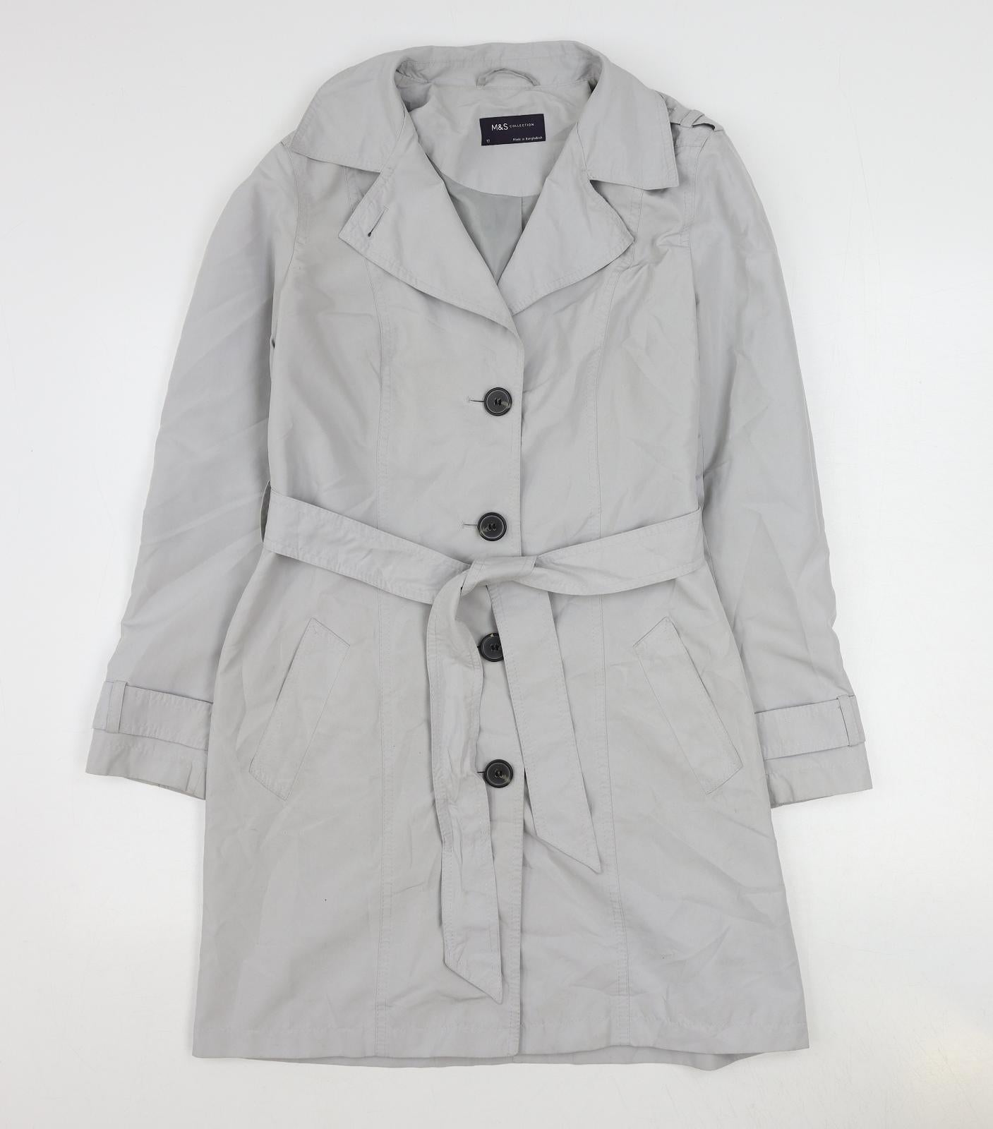 Marks and Spencer Womens Grey Trench Coat Coat Size 10 Button