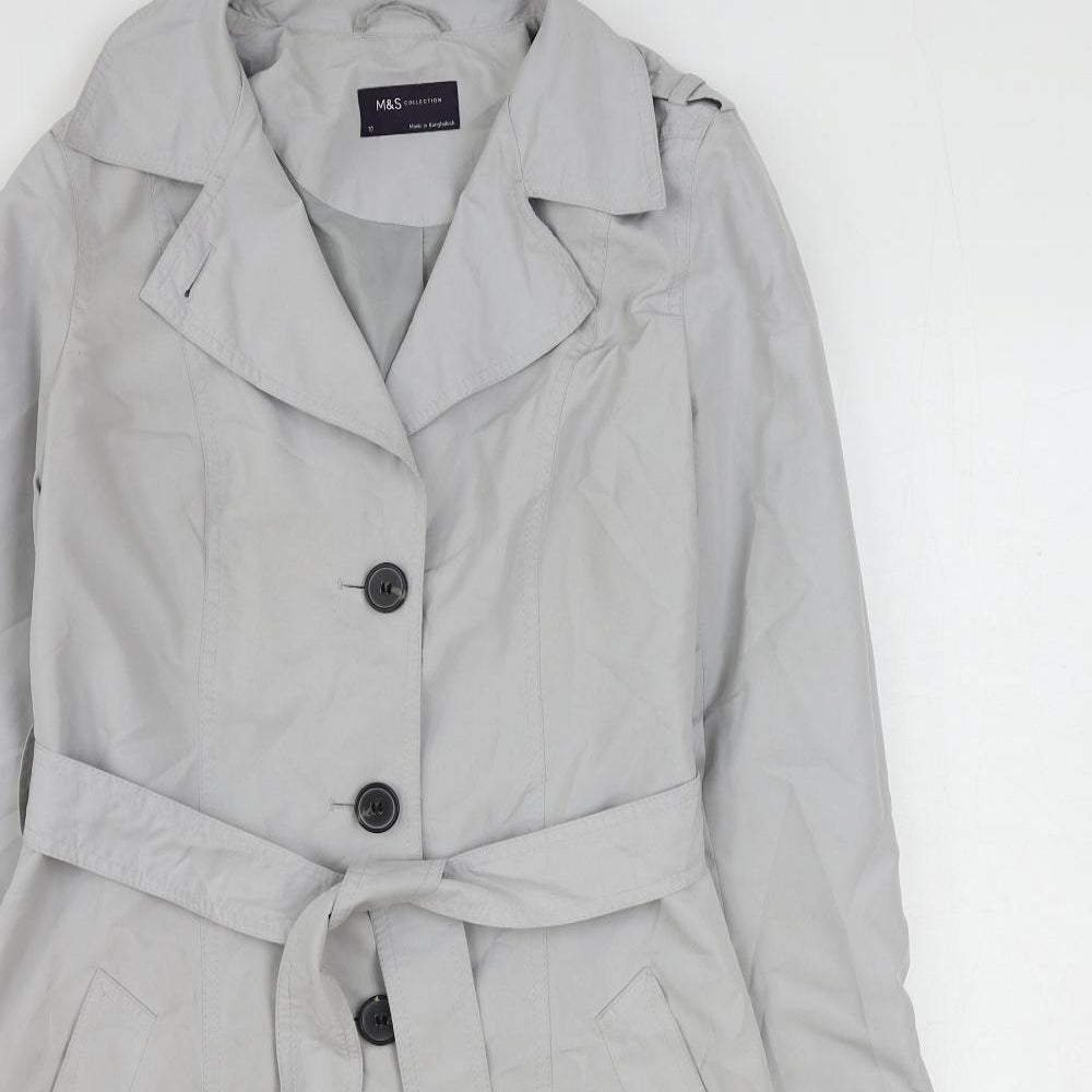 Marks and Spencer Womens Grey Trench Coat Coat Size 10 Button