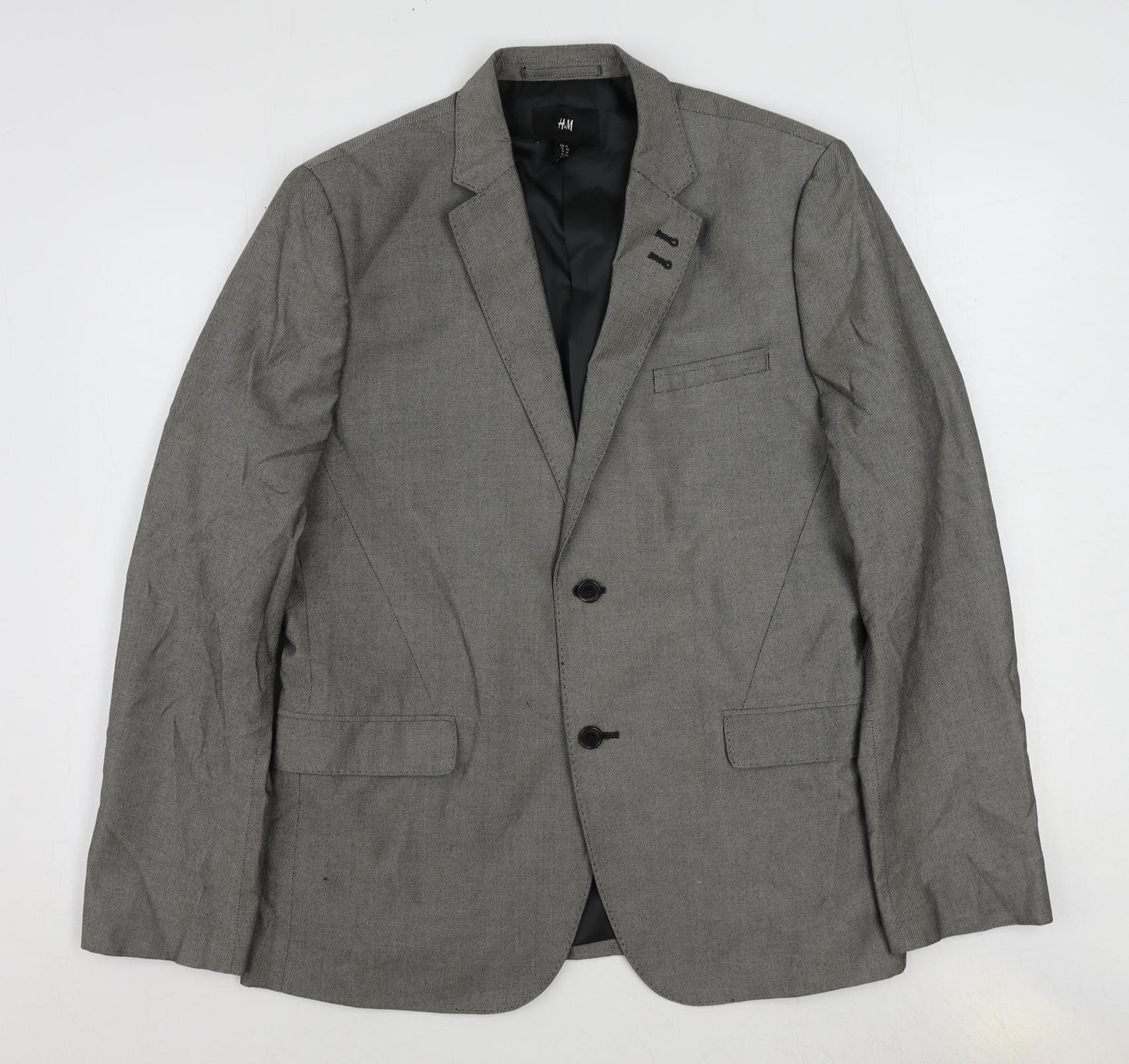 H&M Mens Grey Cotton Jacket Suit Jacket Size 44 Regular