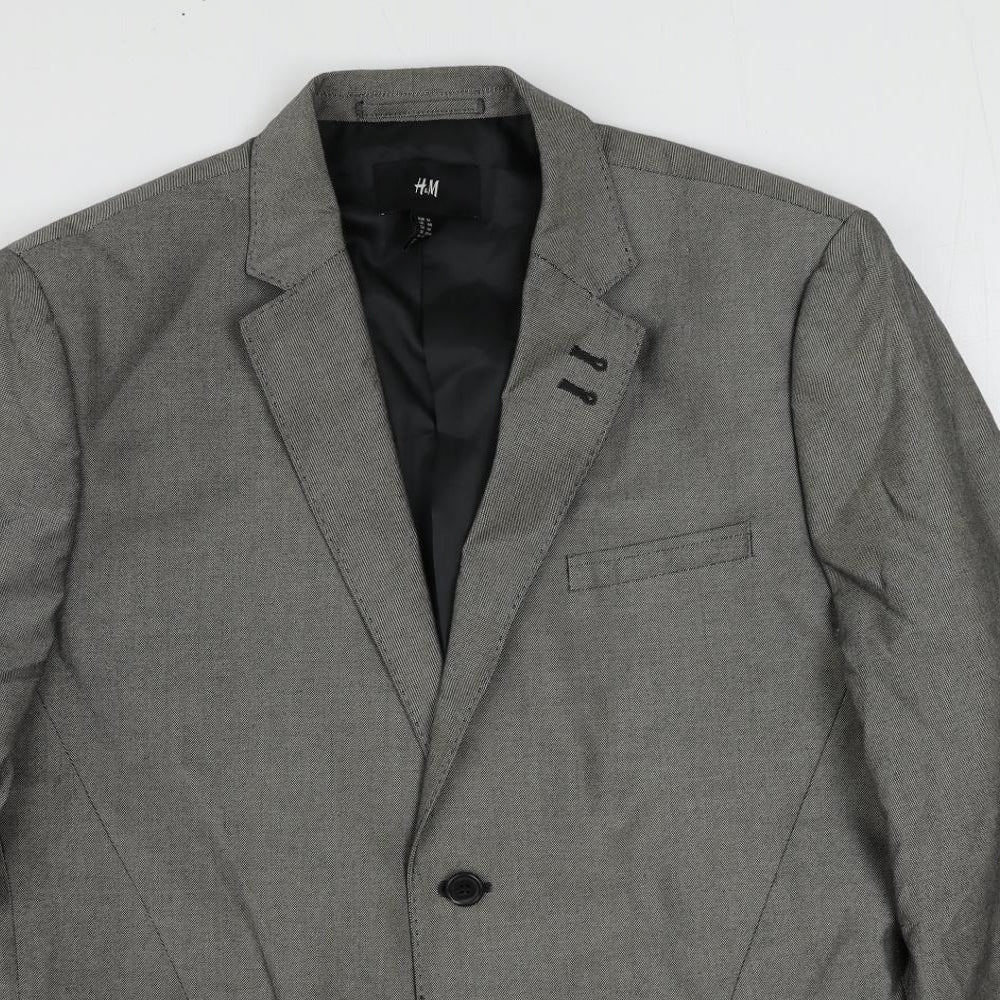 H&M Mens Grey Cotton Jacket Suit Jacket Size 44 Regular