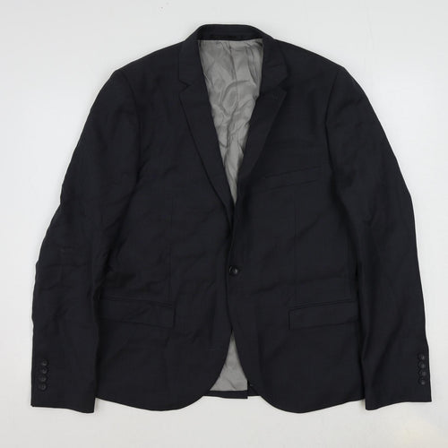 Topman Mens Blue Wool Jacket Suit Jacket Size 44 Regular