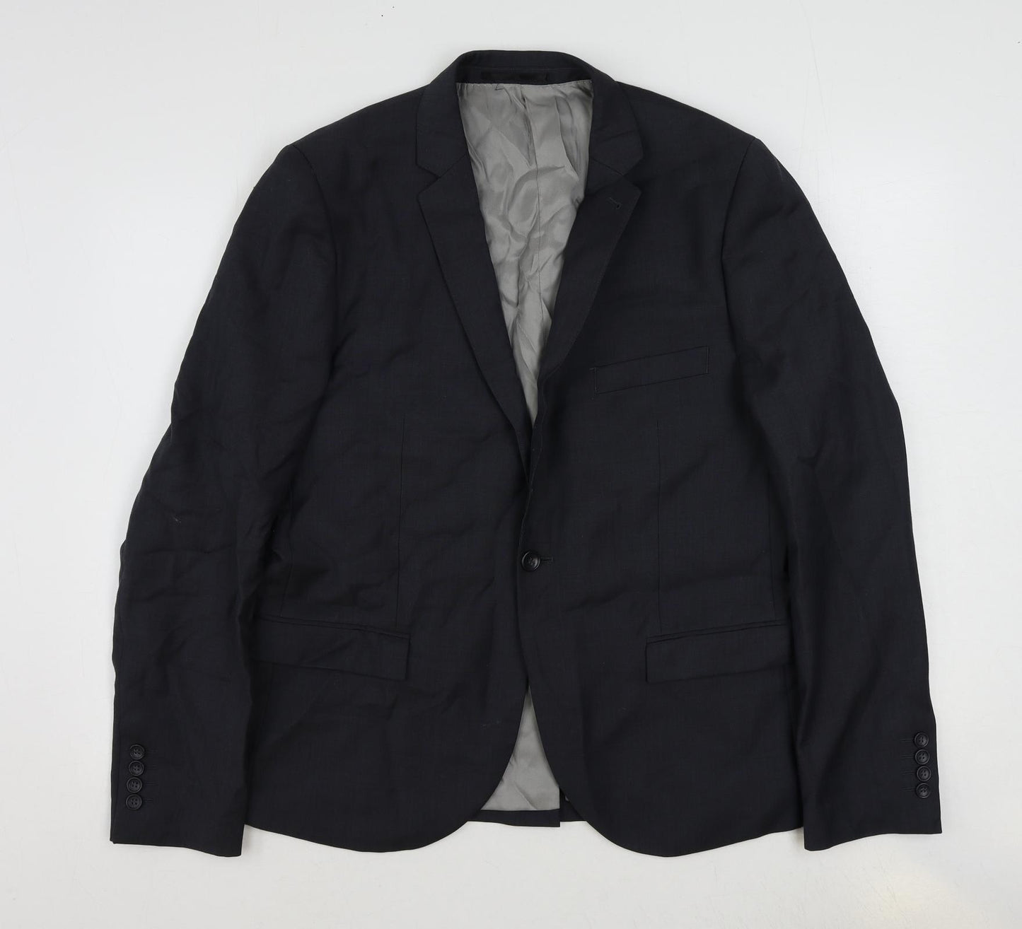 Topman Mens Blue Wool Jacket Suit Jacket Size 44 Regular