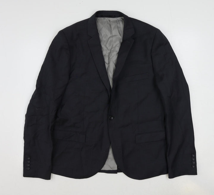 Topman Mens Blue Wool Jacket Suit Jacket Size 44 Regular