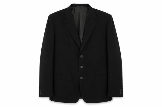 Front view of Cut men’s black polyester jacket suit jacket, size 42, regular