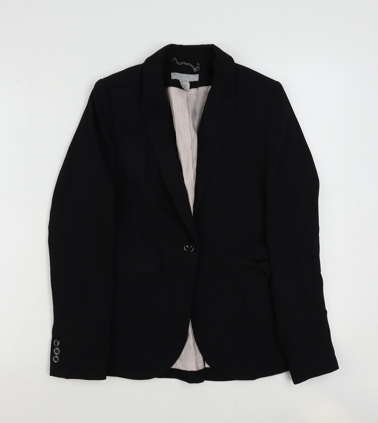 H&M Womens Black Polyester Jacket Suit Jacket Size 6