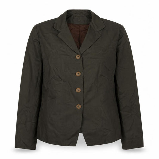 Front view of Equation women’s green cupro jacket suit jacket, size UK 12