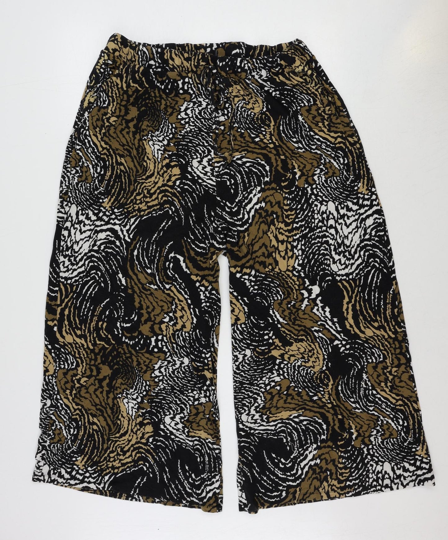 NEXT Womens Black Geometric Viscose Cropped Trousers Size 22 L22 in Regular Drawstring