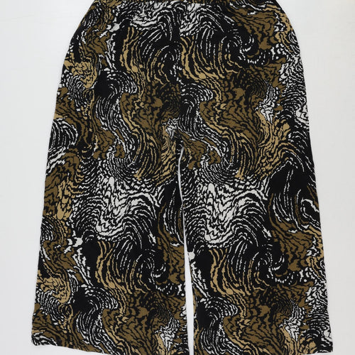 NEXT Womens Black Geometric Viscose Cropped Trousers Size 22 L22 in Regular Drawstring