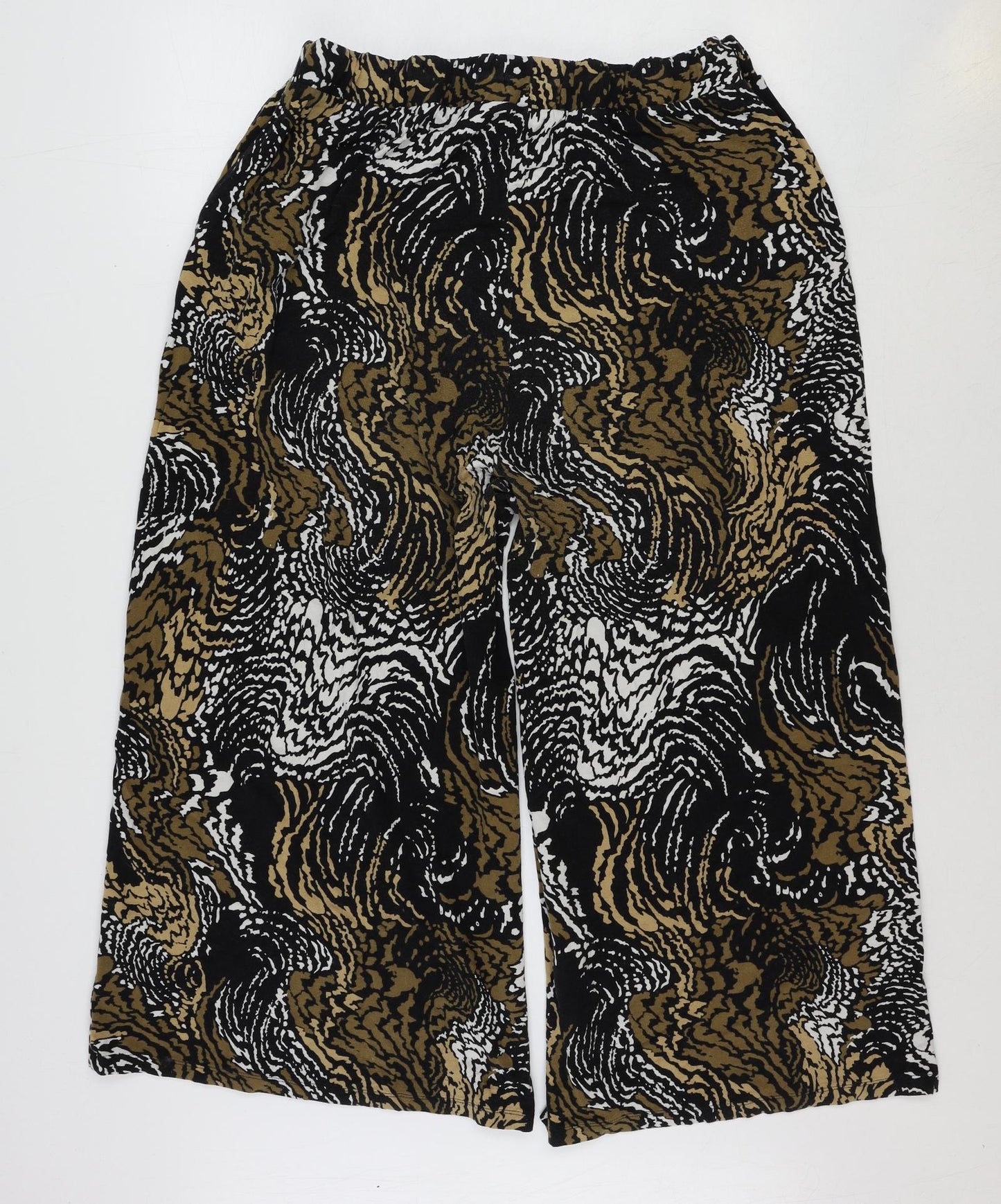 NEXT Womens Black Geometric Viscose Cropped Trousers Size 22 L22 in Regular Drawstring