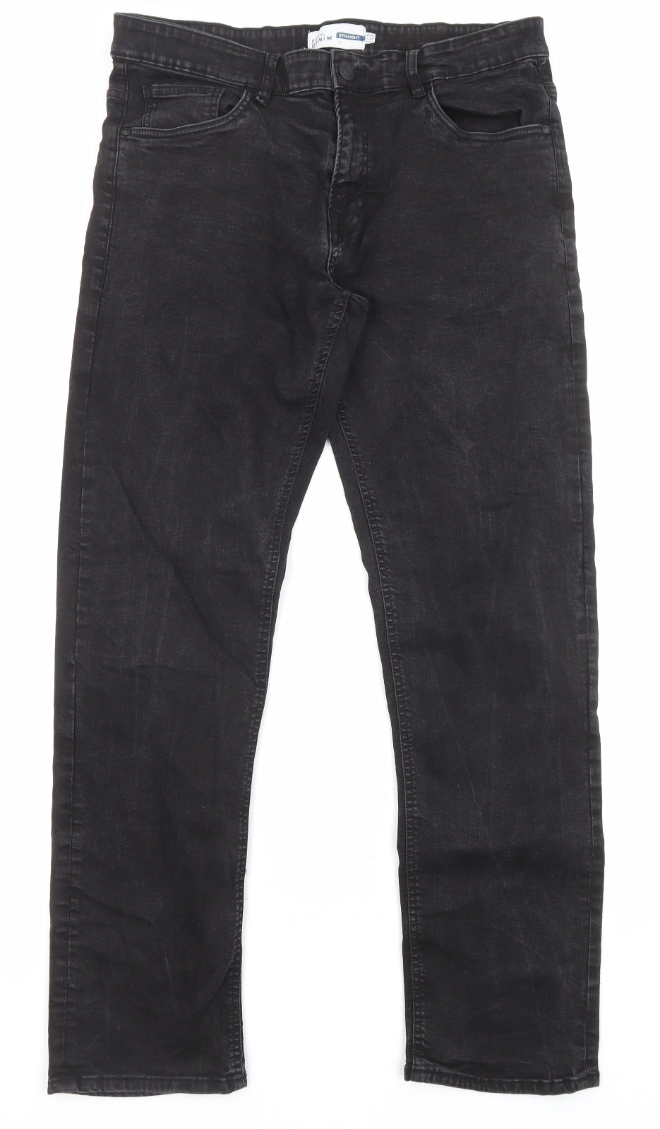 Easy Mens Black Cotton Straight Jeans Size 34 in L32 in Regular Zip - Pockets