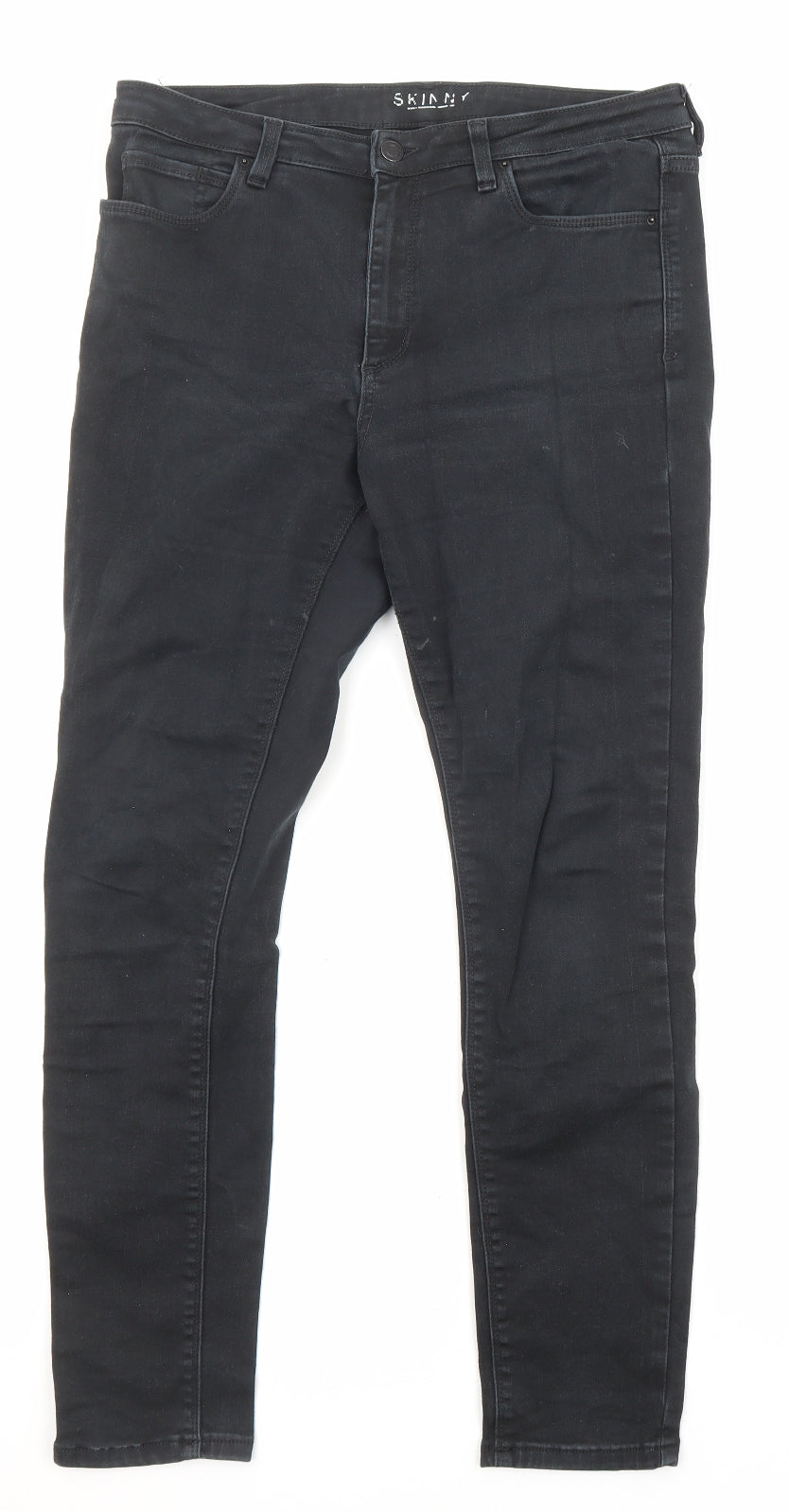 Marks and Spencer Womens Black Cotton Skinny Jeans Size 12 L27 in Regular Zip - Pockets