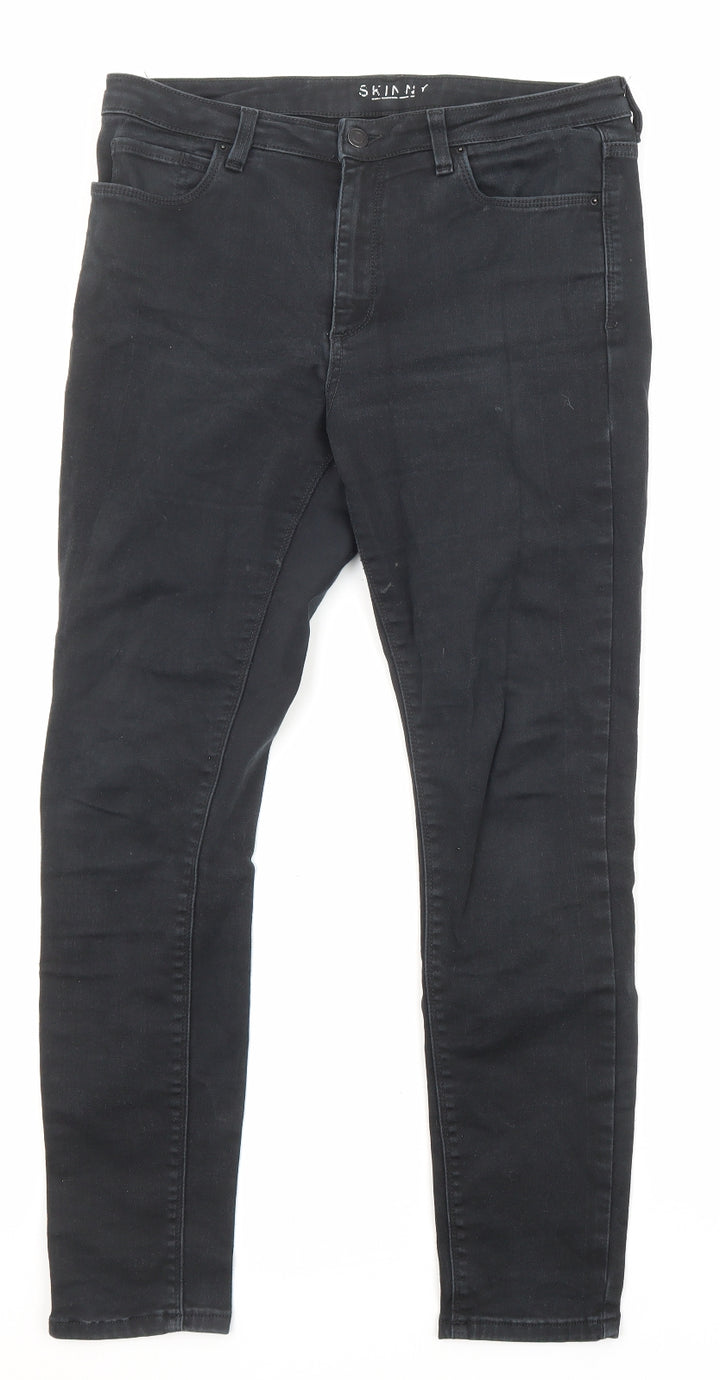 Marks and Spencer Womens Black Cotton Skinny Jeans Size 12 L27 in Regular Zip - Pockets