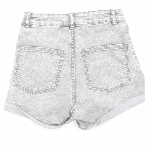 H&M Womens Grey Cotton Boyfriend Shorts Size 6 Regular Zip - Pockets