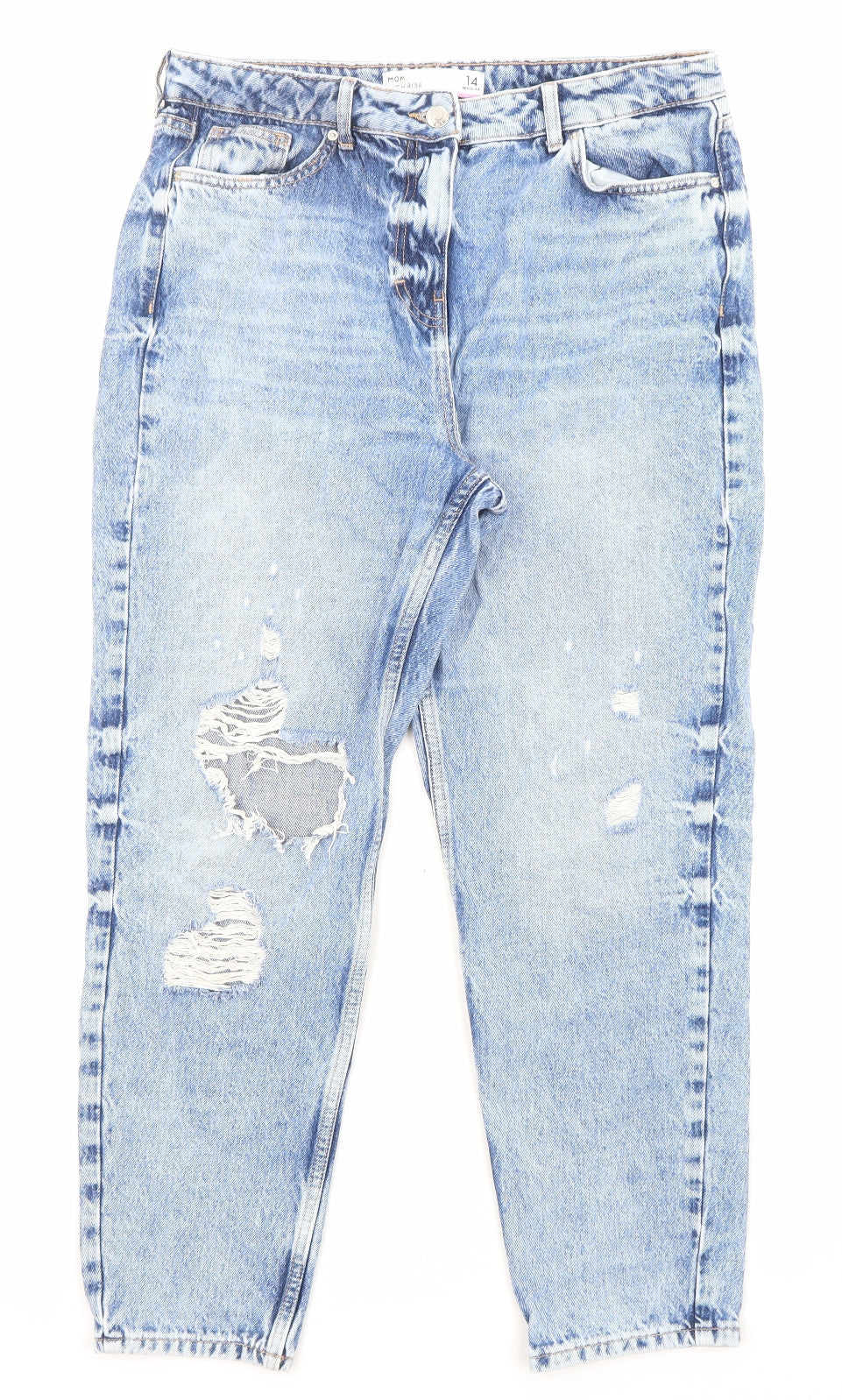 NEXT Womens Blue Cotton Mom Jeans Size 14 L26 in Regular Zip - Pockets