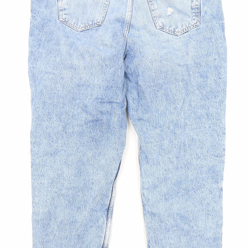 NEXT Womens Blue Cotton Mom Jeans Size 14 L26 in Regular Zip - Pockets