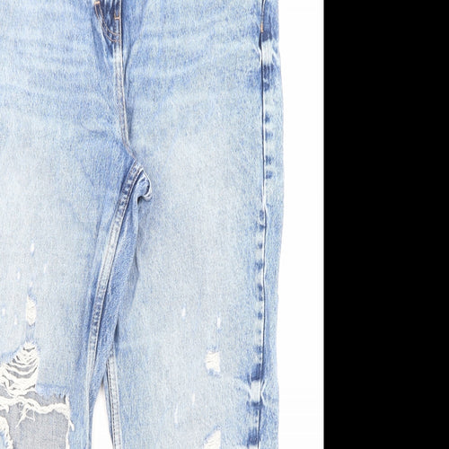 NEXT Womens Blue Cotton Mom Jeans Size 14 L26 in Regular Zip - Pockets