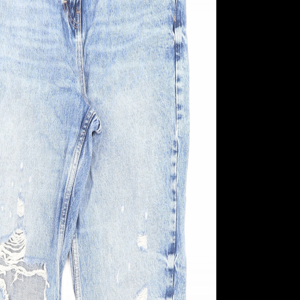 NEXT Womens Blue Cotton Mom Jeans Size 14 L26 in Regular Zip - Pockets