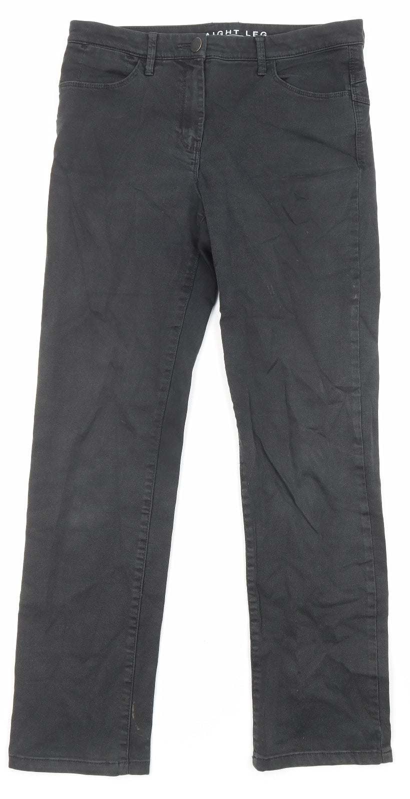 Marks and Spencer Womens Black Cotton Straight Jeans Size 12 L29 in Regular Zip - Pockets