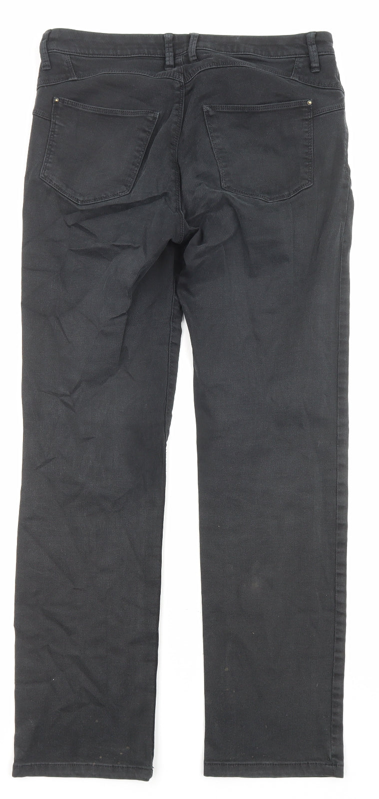 Marks and Spencer Womens Black Cotton Straight Jeans Size 12 L29 in Regular Zip - Pockets