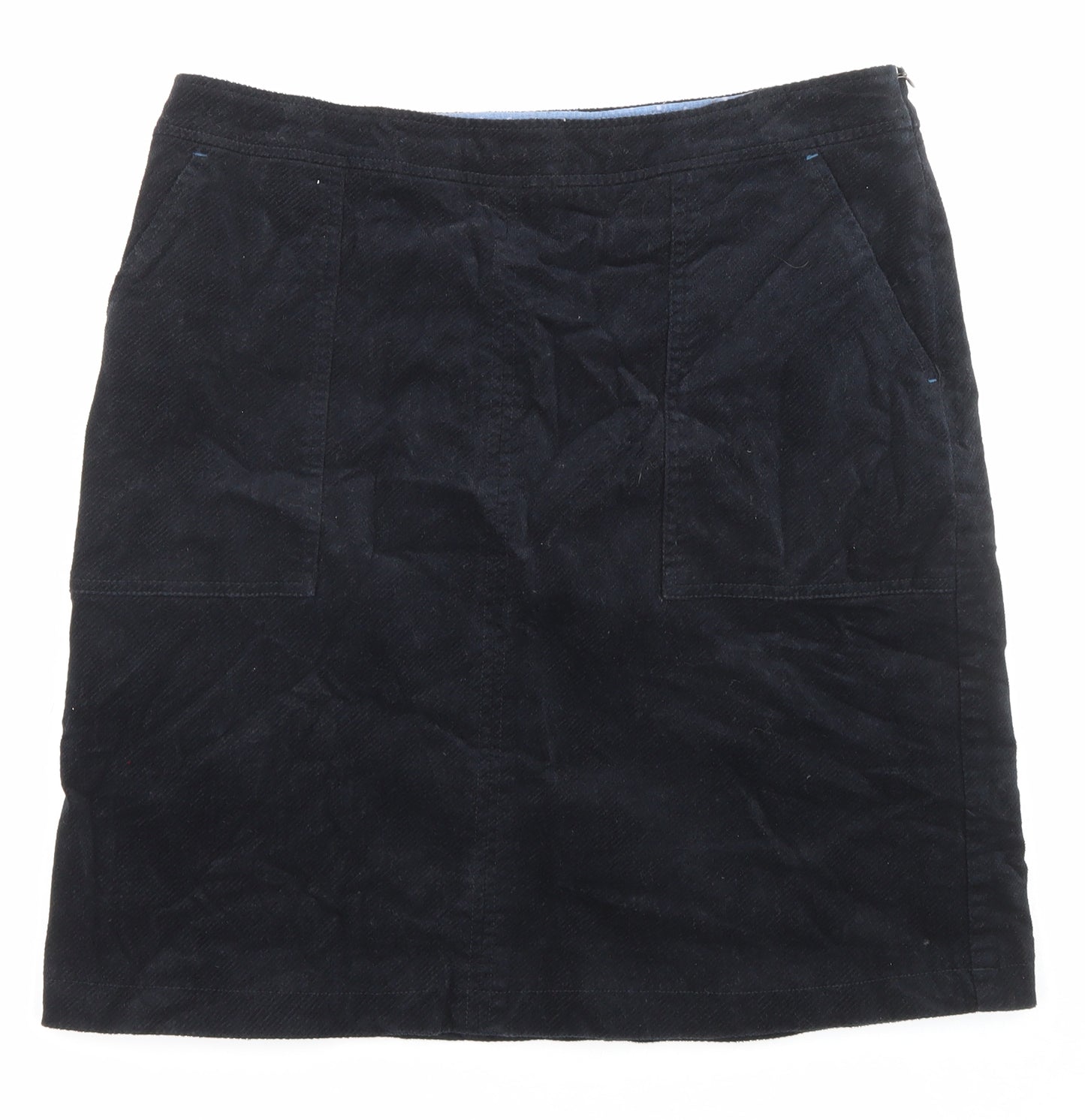 White Stuff Womens Black Cotton A-Line Skirt Size 12 Zip