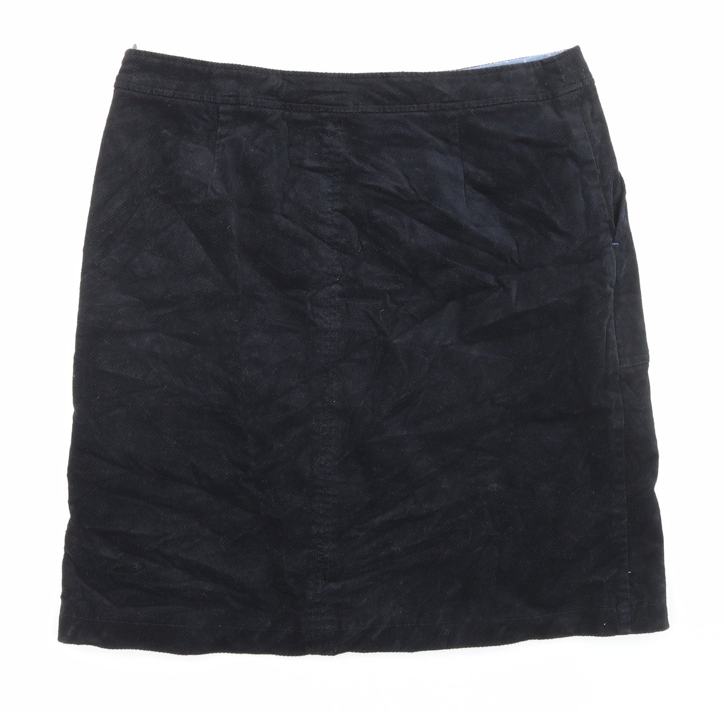 White Stuff Womens Black Cotton A-Line Skirt Size 12 Zip
