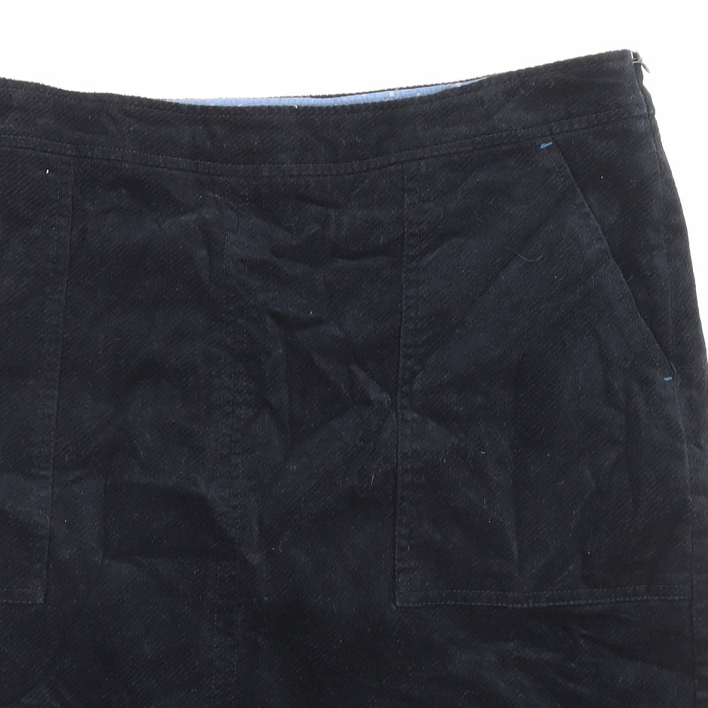 White Stuff Womens Black Cotton A-Line Skirt Size 12 Zip