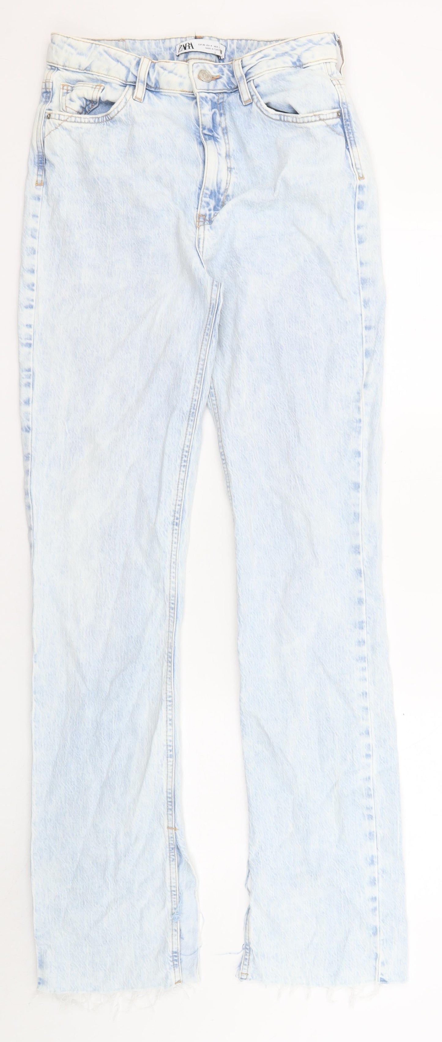Zara Womens Blue Cotton Bootcut Jeans Size 8 L33 in Regular Zip - Pockets