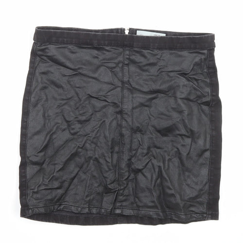 Topshop Womens Black Cotton A-Line Skirt Size 14 Zip