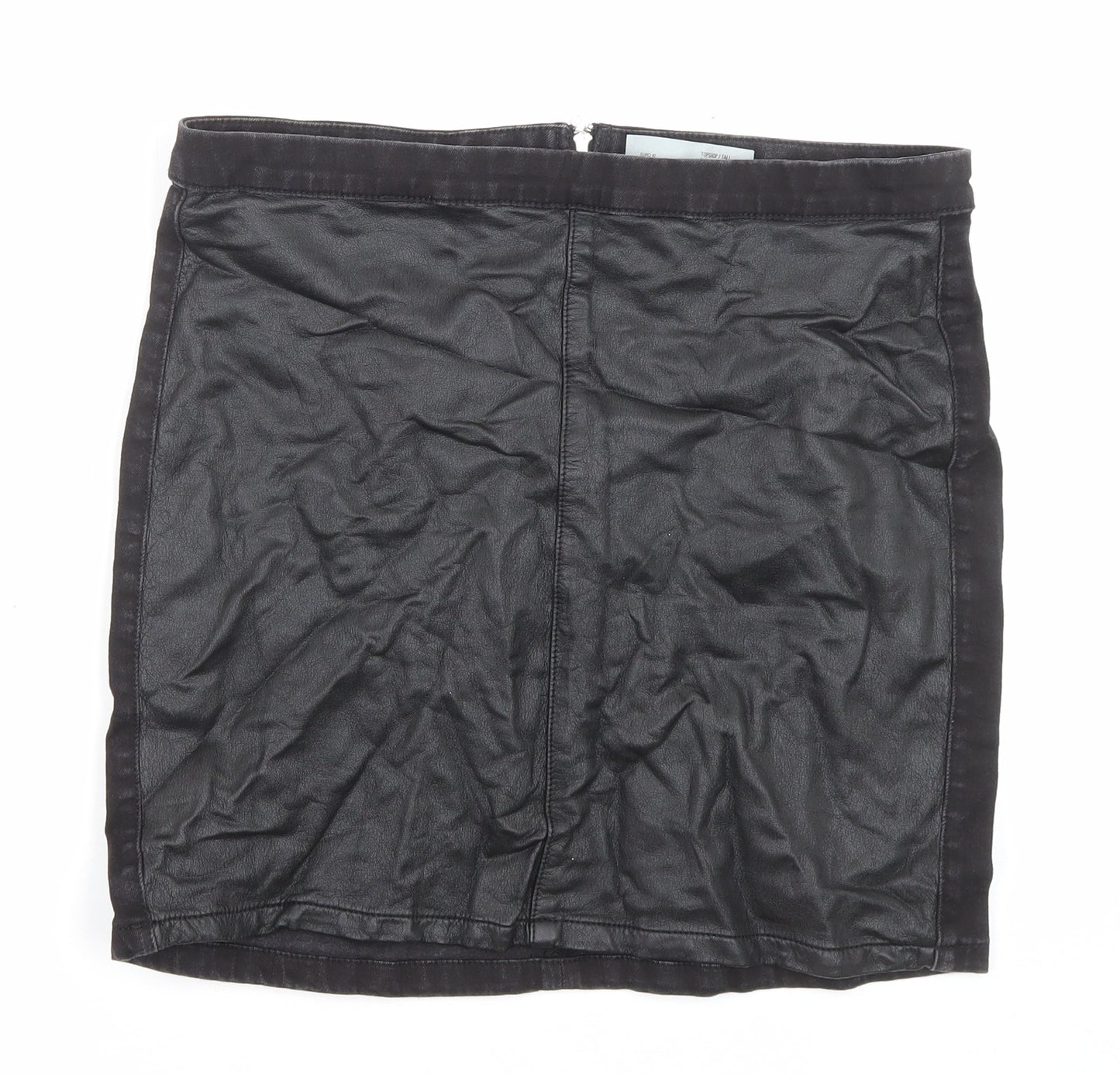 Topshop Womens Black Cotton A-Line Skirt Size 14 Zip