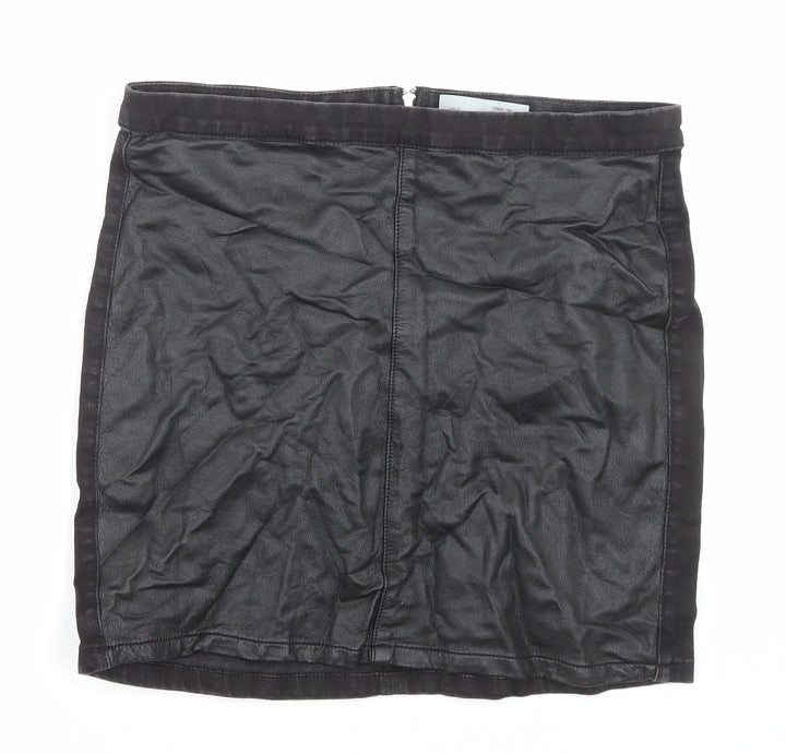 Topshop Womens Black Cotton A-Line Skirt Size 14 Zip