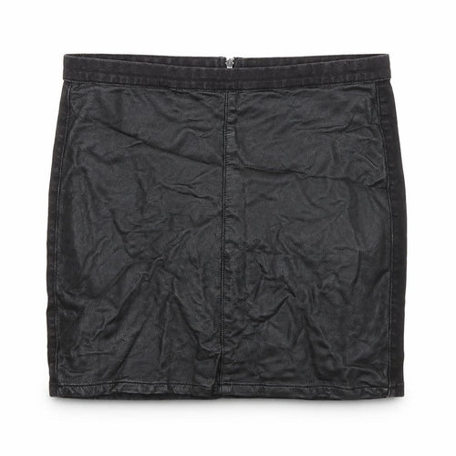 Topshop Womens Black Cotton A-Line Skirt Size 14 Zip
