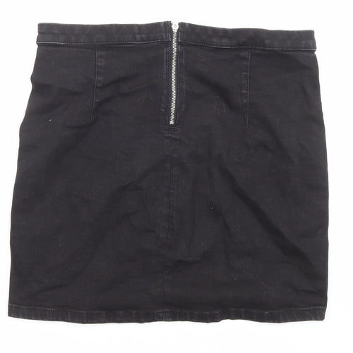 Topshop Womens Black Cotton A-Line Skirt Size 14 Zip
