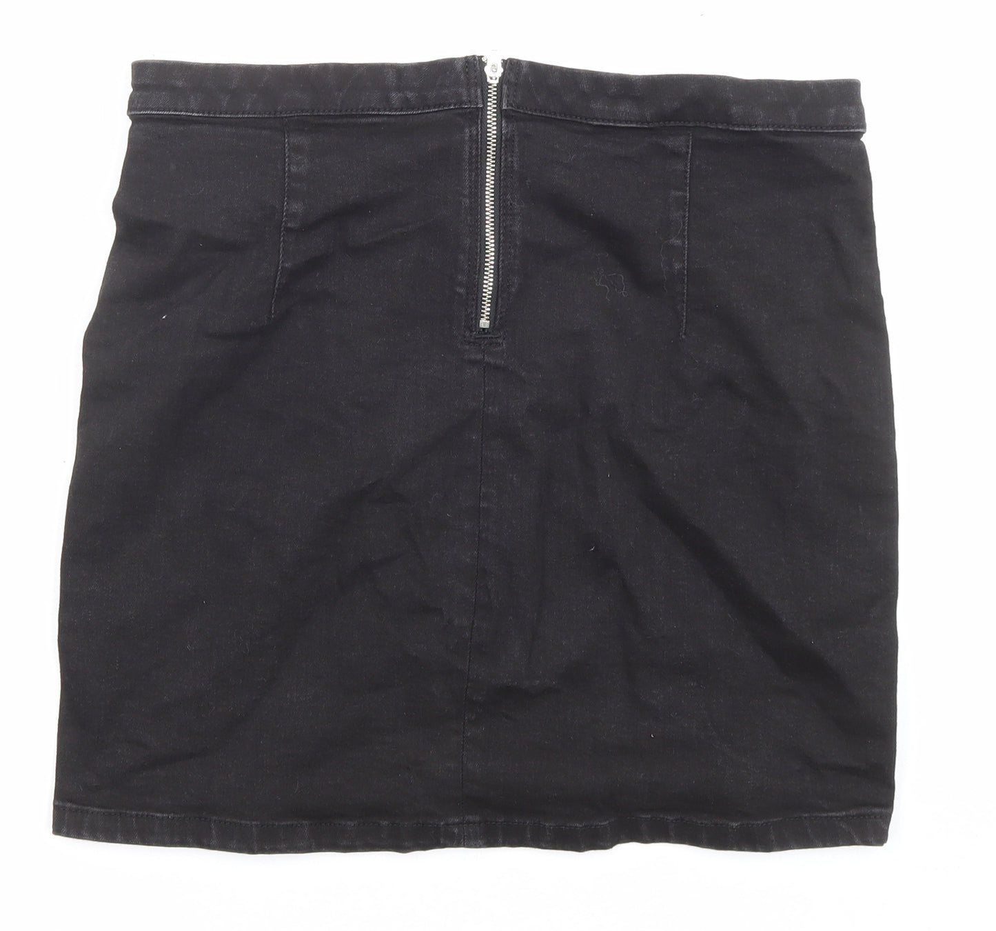 Topshop Womens Black Cotton A-Line Skirt Size 14 Zip