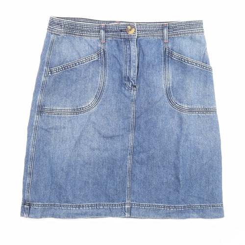 White Stuff Womens Blue Cotton A-Line Skirt Size 12 Zip